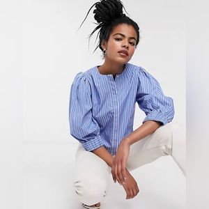 & Other Stories | stripe puff sleeve blouse in blue
